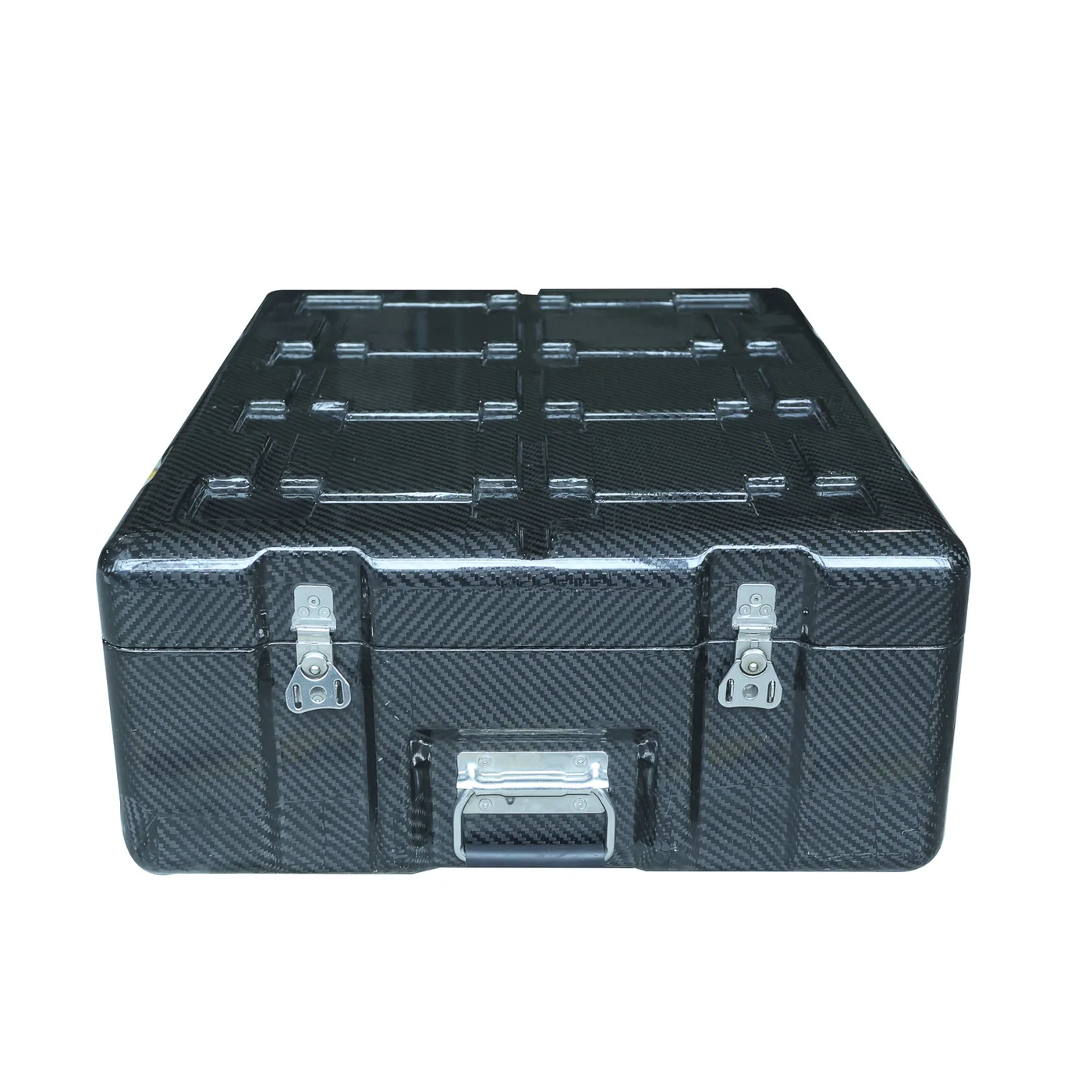Black carbon fibre protective transport case
